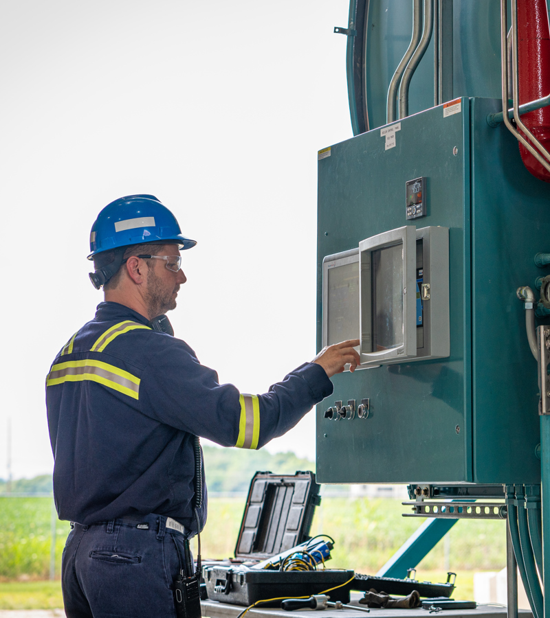 Employee using control panel